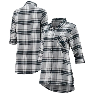 CONCEPTS SPORT CONCEPTS SPORT CHARCOAL/GRAY CAROLINA PANTHERS ACCOLADE FLANNEL LONG SLEEVE BUTTON-UP NIGHTSHIRT