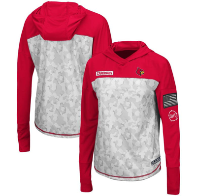 Colosseum Gray/red Louisville Cardinals Oht Military Appreciation Mission Arctic Camo Hoodie Long Sl In Gray,red