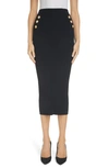 Balmain Decorative-buttons Ribbed Pencil Skirt In 0pa Noir