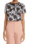 ADAM LIPPES FLORAL IKAT SILK CHARMEUSE TOP