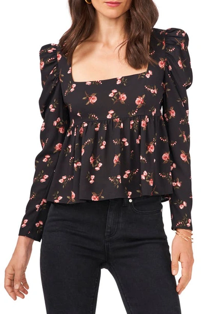 1.state 1. State Long Sleeve Square Neck Blouse In Black