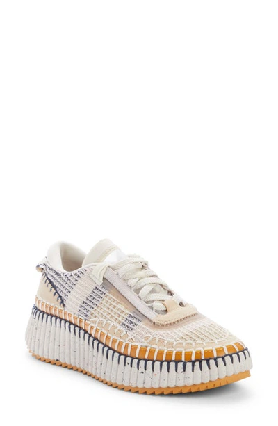 Chloé Nama Embroidered Suede And Recycled-mesh Sneakers In Beige