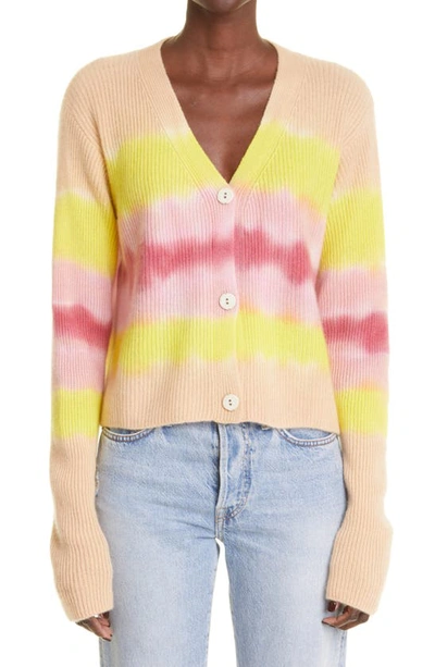The Elder Statesman Tequila Tie-dye Ribbed Cashmere Oversized Pullover In Ivory/ Yellow Stripe