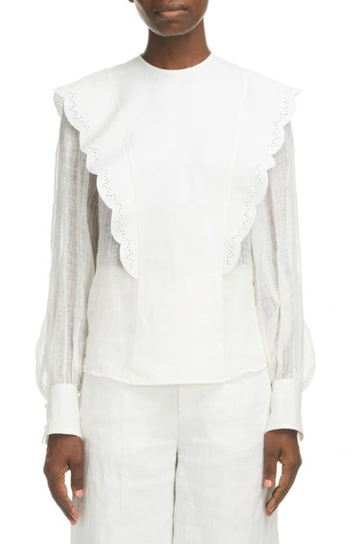 Chloé Scallop Embroidered Linen-silk Top In White