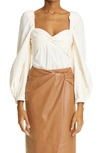 Johanna Ortiz + Net Sustain Love Me Like 70's Ruched Stretch-cotton Poplin Blouse In Ecru