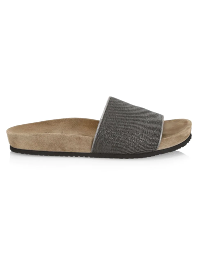 Brunello Cucinelli Women's Monili Suede Slides In Ultra Black