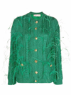 VALENTINO FEATHER-EMBELLISHED METALLIC CARDIGAN