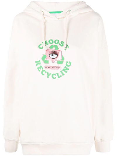 Chiara Ferragni Logo Print Hoodie In Beige