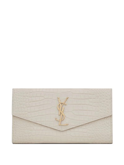 Saint Laurent Monogram-plaque Wallet In Neutrals