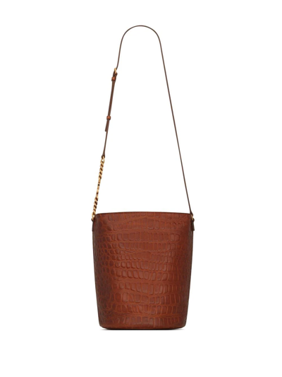 Saint Laurent Vintage Croc-effect Bucket Bag In Brown