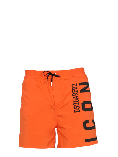 Dsquared2 Logo-print Drawstring Swim Shorts In Orange