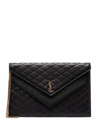 Saint Laurent Gaby Double Flap Pouch Clutch Bag In 1000 Nero