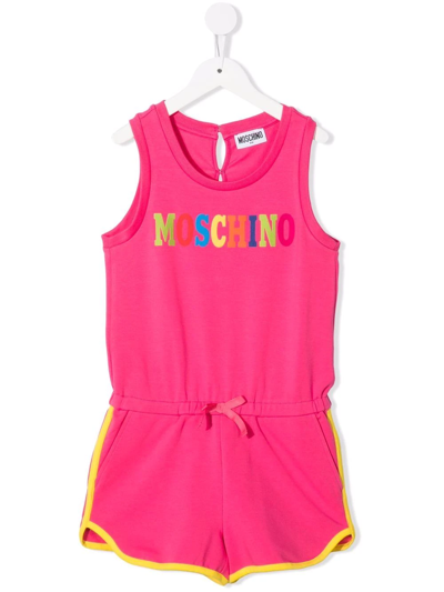 Moschino Kids' Logo印花无袖连体短裤 In Pink