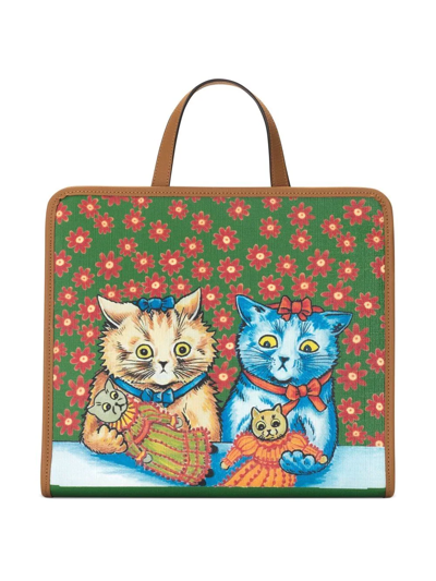 Gucci Kids' Kitten Print Tote Bag In Brown