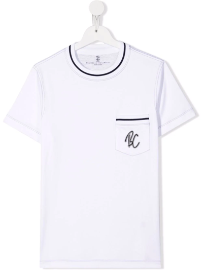Brunello Cucinelli Kids' Monogram Cotton Jersey T-shirt In Bianco