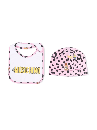 Moschino Babies' Minion-teddy Bear Print Hat Set In Pink