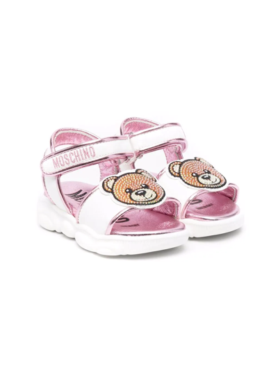 Moschino Kids' Teddy Bear 贴花凉鞋 In White,pink