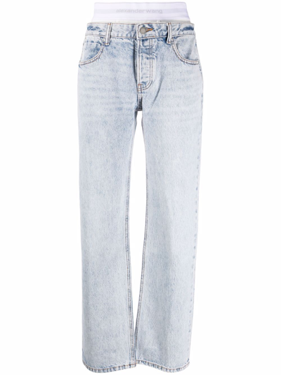 Alexander Wang Logo-waistband Straight-leg Jeans In Blue