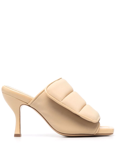 Gia Borghini Padded Touch-strap High-heel Mules In Beige