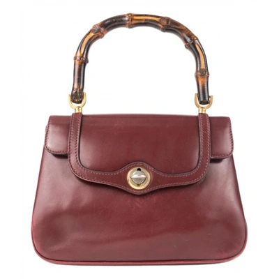 Pre-owned Gucci Bamboo Leather Handbag In Burgundy