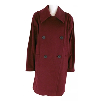 Pre-owned Pierre Balmain Wool Coat In Burgundy
