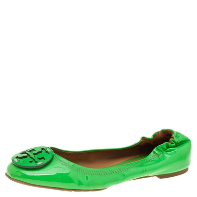 Pre-owned Tory Burch Green Patent Leather Ballet Flats Size 37