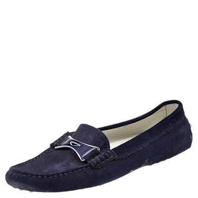 Pre-owned Tod's Navy Blue Suede Slip On Loafers Size 38