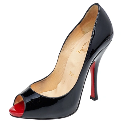 Pre-owned Christian Louboutin Black Patent Leather Maryl Peep Toe Pumps Size 36