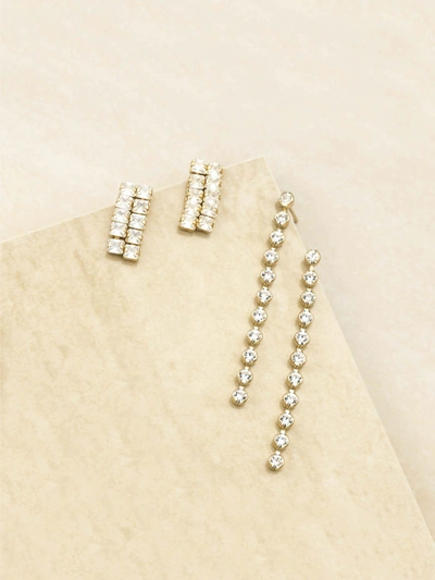 Ettika Crystal Drop Earring Set Of 2 In Gold Plated