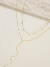 Ettika Simplistic Crystal Layered 18k Gold Plated Lariat Necklace Set