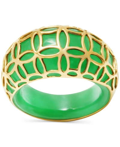 Macy's Dyed Green Jade Overlay Ring In 14k Gold-plated Sterling Silver