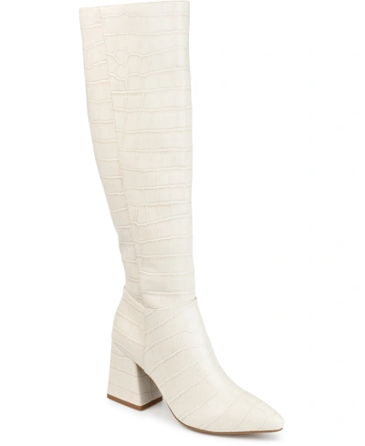Journee Collection Landree Womens Faux Leather Embossed Knee-high Boots In Bone