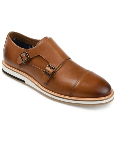 Thomas & Vine Thatcher Perforated Leather Monk Strap Derby In Cognac