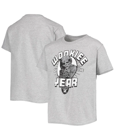 Junk Food Youth Boys  Heathered Gray Las Vegas Raiders Star Wars Wookie Of The Year T-shirt