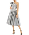 Mac Duggal Asymmetric Metallic Tea-length Dress In Silver