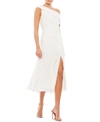 Mac Duggal Foldover Ruched One-shoulder Chiffon Midi Dress In White