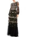 MAC DUGGAL EMBROIDERED LANTERN-SLEEVE GOWN