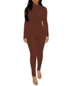 Naked Wardrobe Mock-neck Jumpsuit In Chocolate