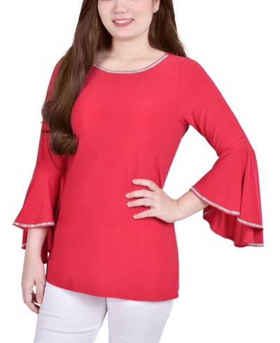 Ny Collection Women's Long Bell Sleeve Tunic With Stone Details Top In Red