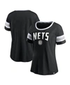 Fanatics Women's  Black And Heathered Gray Brooklyn Nets Block Party Striped Sleeve T-shirt In Black/heathered Gray