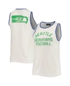 JUNK FOOD WOMEN'S JUNK FOOD WHITE AND ROYAL SEATTLE SEAHAWKS THROWBACK POP BINDING SCOOP NECK TANK TOP