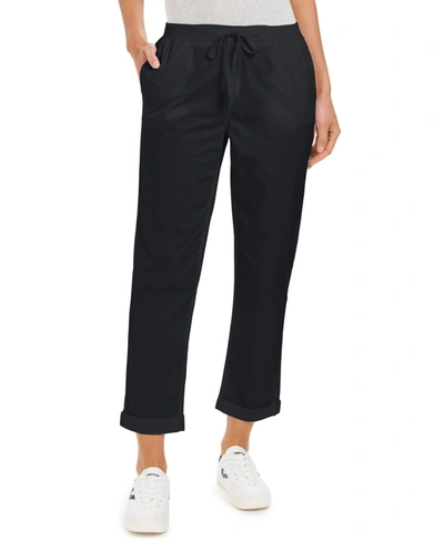 Style & Co Plus Size Pull-on Cuffed Twill Ankle Pants, Created For Macy's In Deep Black