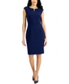Kasper Petite Notched-neck Sheath Dress In  Navy