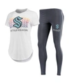 CONCEPTS SPORT WOMEN'S WHITE, CHARCOAL SEATTLE KRAKEN SONATA T-SHIRT AND LEGGINGS SET