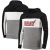 JUNK FOOD JUNK FOOD BLACK/WHITE MIAMI HEAT WORDMARK COLORBLOCK FLEECE PULLOVER HOODIE