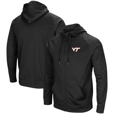 Colosseum Black Virginia Tech Hokies Blackout 3.0 Tonal Raglan Full-zip Hoodie