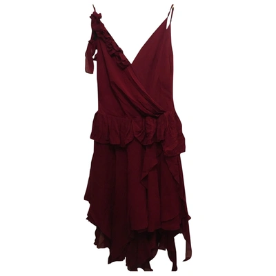 Pre-owned Max Azria Silk Mid-length Dress In Burgundy