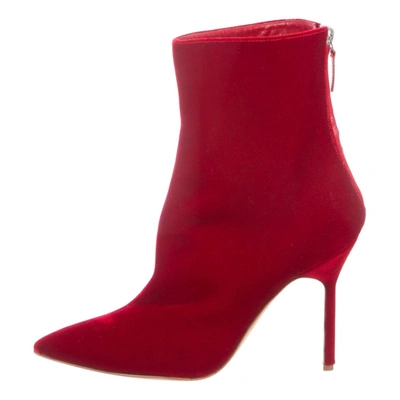 Pre-owned Manolo Blahnik Velvet Ankle Boots In Red