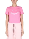 Ps By Paul Smith Ps Paul Smith Flocked Smiley Logo Crewneck T In Rosa
