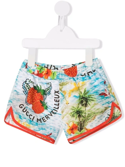 Gucci Babies' Graphic-print Swim Shorts In Blue